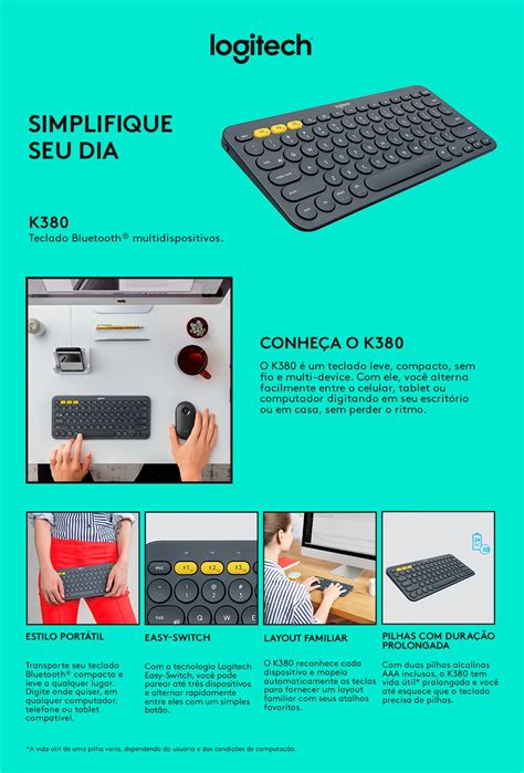 Teclado Logitech Sem Fio K380 Bluetooth Easy Switch Pcmacchromeandroidiosapple Tv Cinza