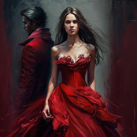 Premium Ai Image A Woman In A Red Dress Is Standing Next To A Man