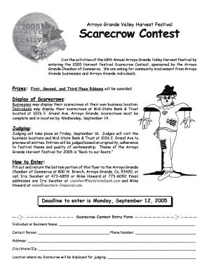 Fillable Online Arroyo Grande Valley Harvest Festival Scarecrow Contest