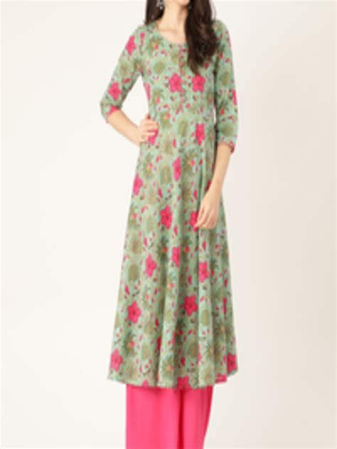 Buy RANGMAYEE Women Green Floral Printed Cotton Anarkali Kurta Kurtas