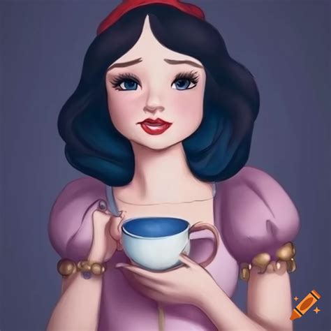 Illustration Of Snow White Holding A Cup Of Coffee On Craiyon