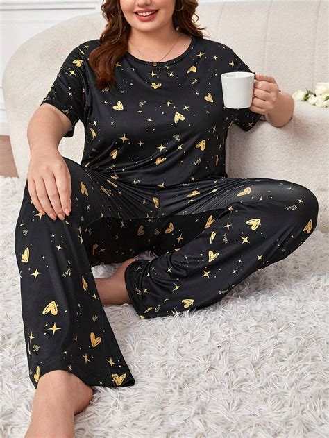 Plus Heart And Star Print Pj Set Shein Usa En Las Mujeres Ropa