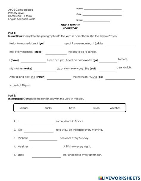 Simple Present Affirmative Homework Worksheet Live Worksheets