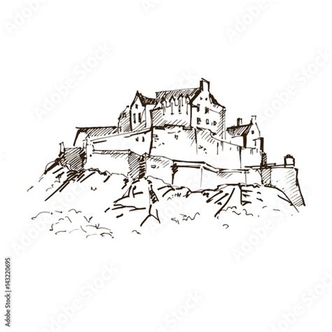 Hand Drawn Famous Old Castle Edinburgh Castle Vector Illustration