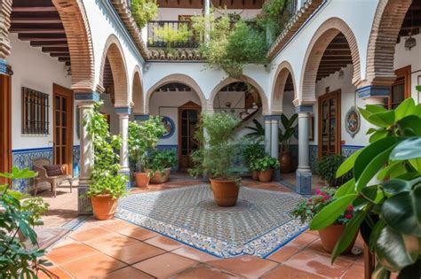 Premium Photo An Islamic Courtyard With Decorated Arches And Ceramics