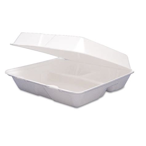 Dart Foam Hinged Lid Containers 3 Compartment 925 X 95 X 3 White