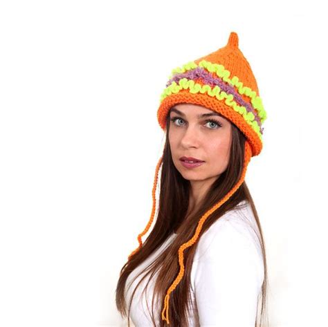 Orange Tatarka Hand Knitted Hat Pointed Hat Women Hat By Solandia Women