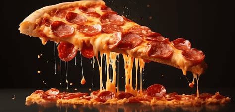 Premium Photo A Hot Pizza Slice With Dripping Melted Cheese Generative AI