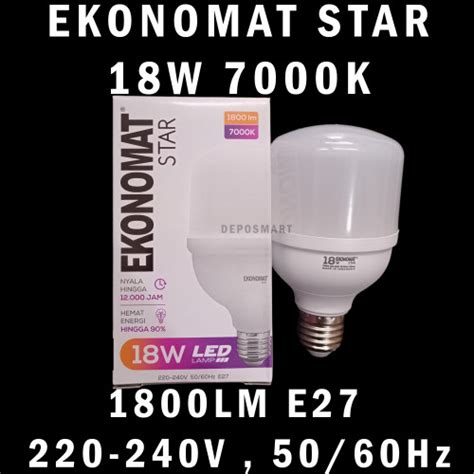 Jual LAMPU LED EKONOMAT STAR 18W 7000K 700LM E27 PUTIH LAMPU TERANG