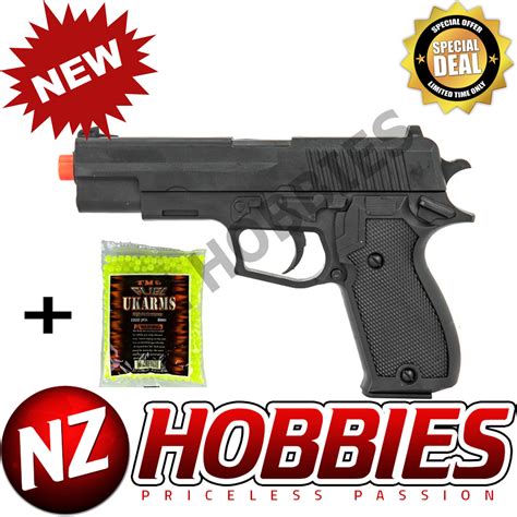 UKARMS P2220BAG SPRING PISTOL BLACK HANDGUN w/ EXTRA 1000 BB's - NZ HOBBIES