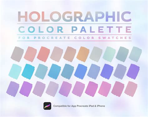 Holographic Color Palette Soft Color Holo Pastel Procreate Palette