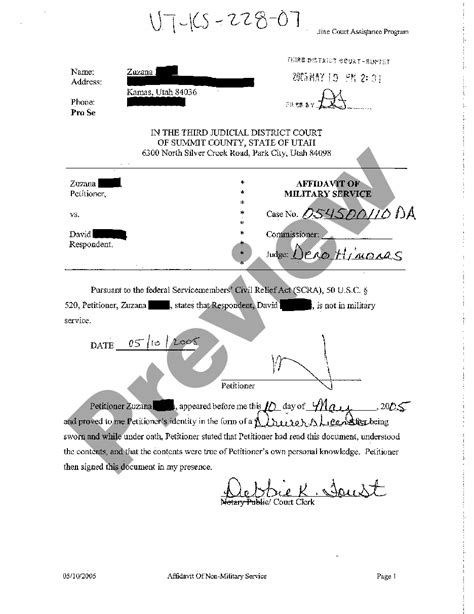 Utah Affidavit Of Military Service US Legal Forms