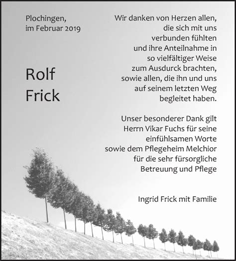 Traueranzeigen Von Rolf Frick Zeit Des Gedenkens De