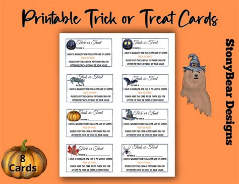 Printable Halloween Trick Or Treat Cards For People With Disabilities Cards For Non Verbal Or