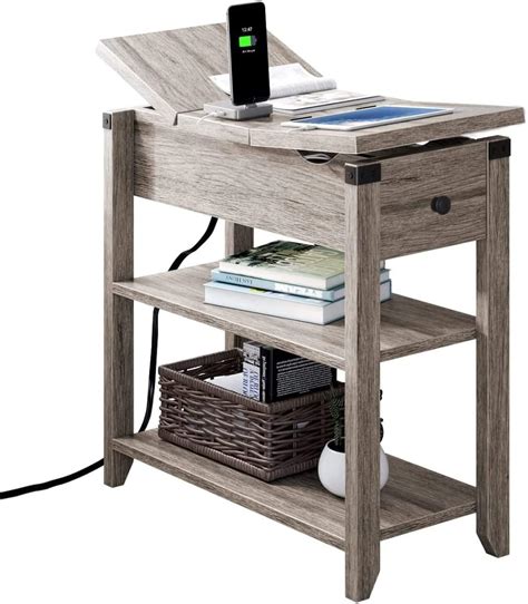 Amazon End Table With Charging Station Narrow Flip Top End Side