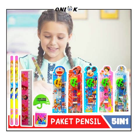 Jual Set Alat Tulis Sekolah Karakter 5 In 1 Mini Stationery Set