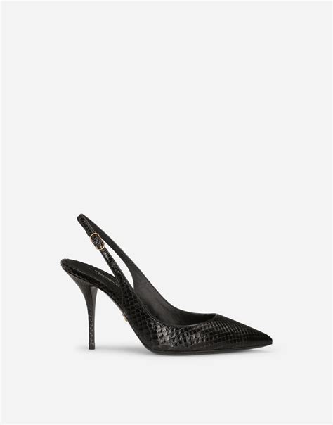 Tiger Print Python Skin Slingbacks In Black For Women Dolceandgabbana®