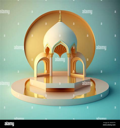 Realistic D Modern Islamic Background Of Futuristic Mosque With Podium