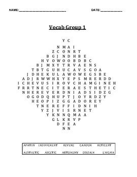 Group 1 Vocabulary Puzzle Packet Quiz And Answer Key SAT LEVEL VOCAB