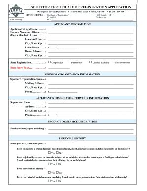 Fillable Online SOLICITOR CERTIFICATE OF REGISTRATION APPLICATION Fax