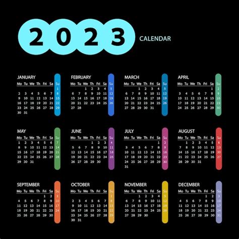 Calendario colorido año 2023 calendario vectorial cuadrado calendario