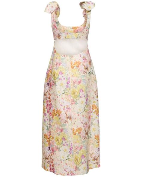 Zimmermann Harmony Floral Self Tie Linen Midi Dress Lyst