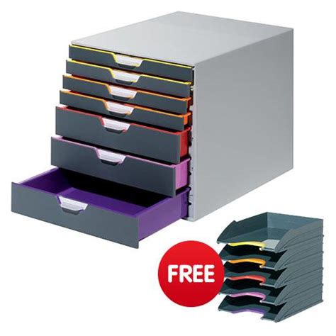 Durable Varicolor Plastic Desktop Drawer Set Stackable 7 Drawers A4 Ref