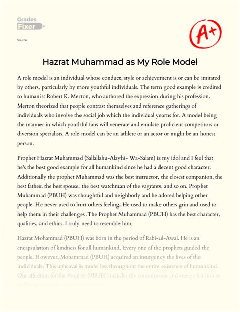 Hazrat Muhammad As My Role Model Essay Example 673 Words