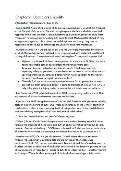 C9 Occupiers Liabilitymanual Tort Law Chapter 9 Occupiers