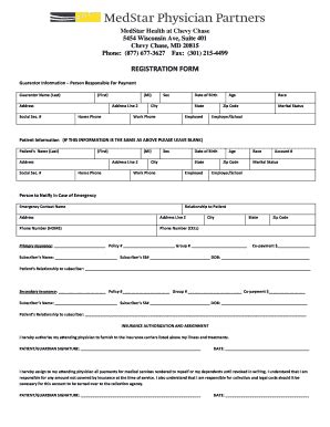 Fillable Online Patient Registration Form Medstar Health Fax Email