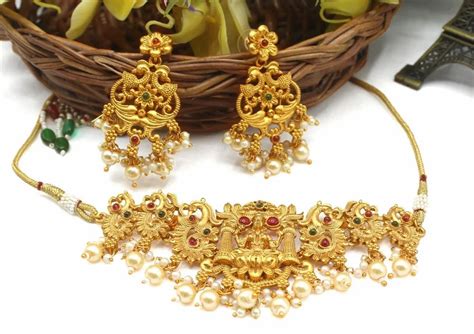 Wedding Wear Golden Traditional Gold Plated Necklace Set Size