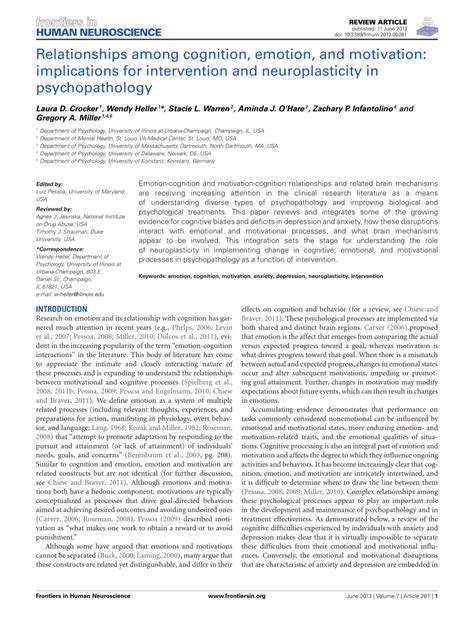 (PDF) Relationships among cognition, emotion, and motivation: Implications for intervention and ...