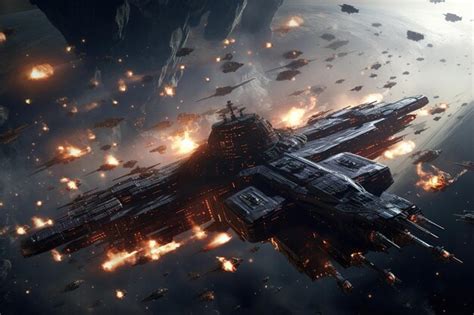 Guerra Espacial Con Naves De Batalla Generativo Ai Foto Premium