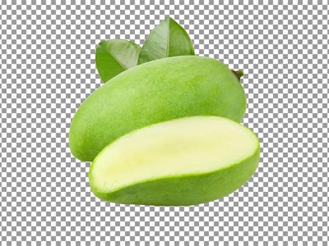 Premium PSD Fresh Green Mango Fruit With Half Cut Slice On