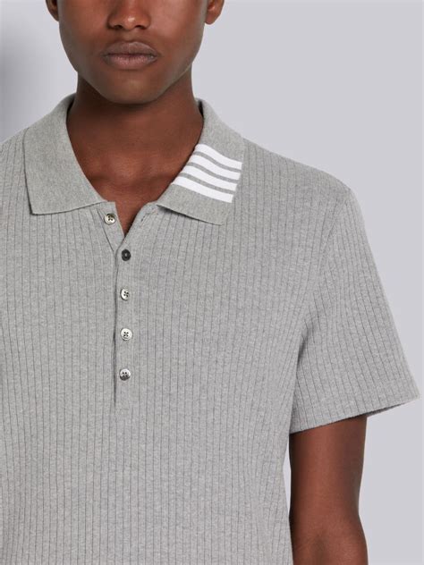 Ribbed Short Sleeve Polo Shirt Thom Browne Official