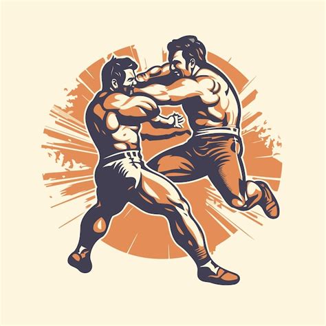 Muay Thai Dos Boxeadores Luchando Ilustraci N Vectorial En Estilo Retro