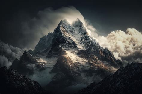 Premium Ai Image Cloudshrouded Mountain Majesty Ai Generated