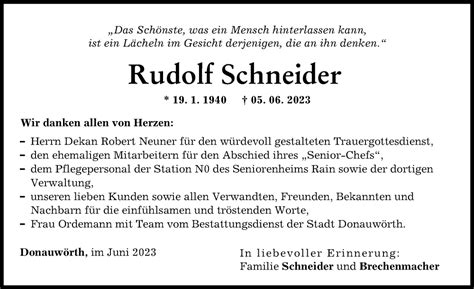 Traueranzeigen Von Rudolf Schneider Augsburger Allgemeine Zeitung