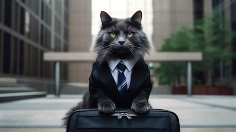 Premium AI Image | A lawyer cat dressed in a suit and tie carrying a briefcase