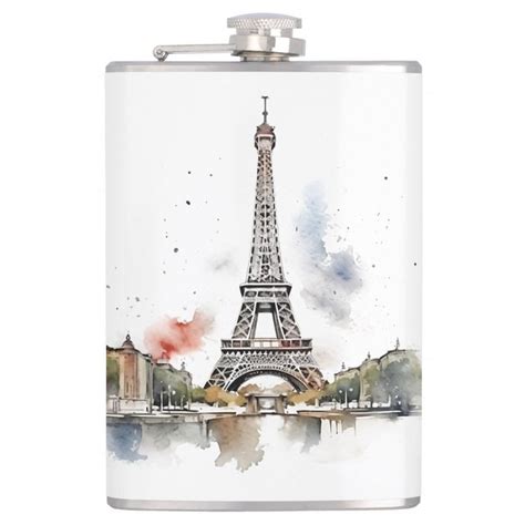 The Eiffel Tower In Paris Is Painted On A White Flask With Watercolors