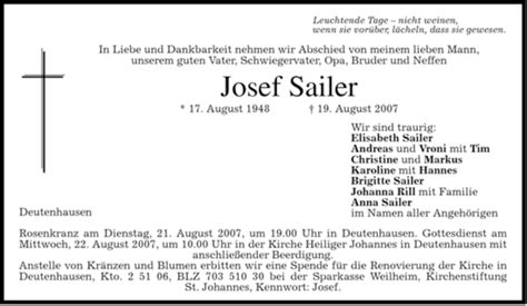 Traueranzeigen Von Josef Sailer Trauer Merkur De