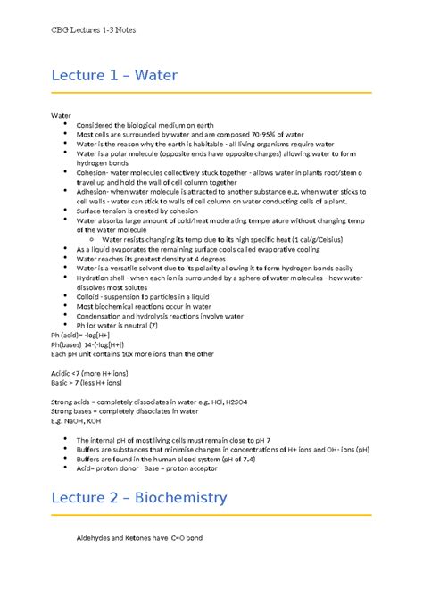 CBG Lecture 1 3 Notes Lecture 1 Water Water Considered The