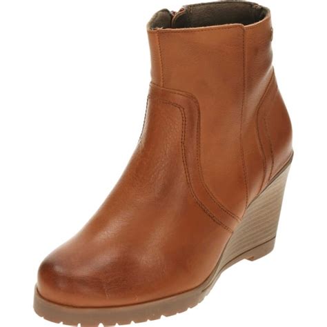 Carmela Leather Wedge Heeled Tan Ankle Boots Ladies Footwear From