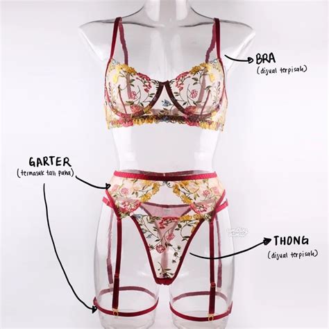 Jual GARTER TALI PAHA SHURI Floral Lace Lingerie Baju Dinas Sexy Bra Set CD TALPAH Bigsize Big