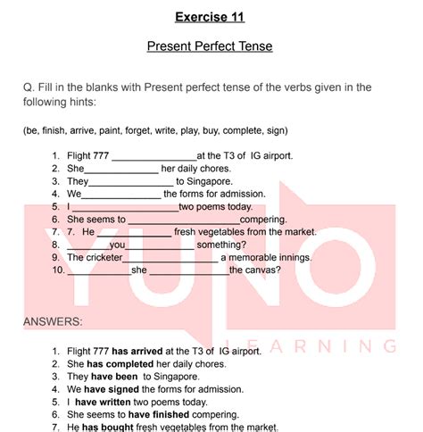 Grammar Exercise 11 Present Perfect Tense Yuno Learning