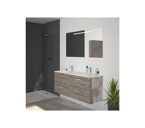 Ensemble Meubles Salle De Bain Cm Bois Gris Vasque Miroir