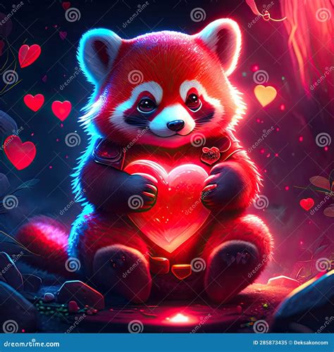 Red Panda Hugging Heart Valentines Day Greeting Card With Cute Red