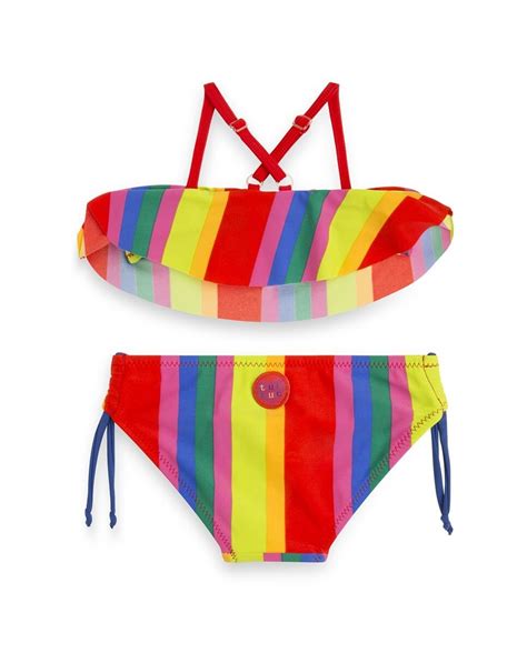 Bikini de bebé niña rojo con franjas de colores Moda El Corte Inglés