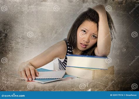 Young Pretty Chinese Asian Student Woman Bored Tired And Overworked