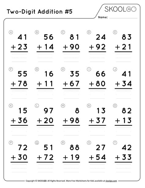 Addition Double Digit Worksheets